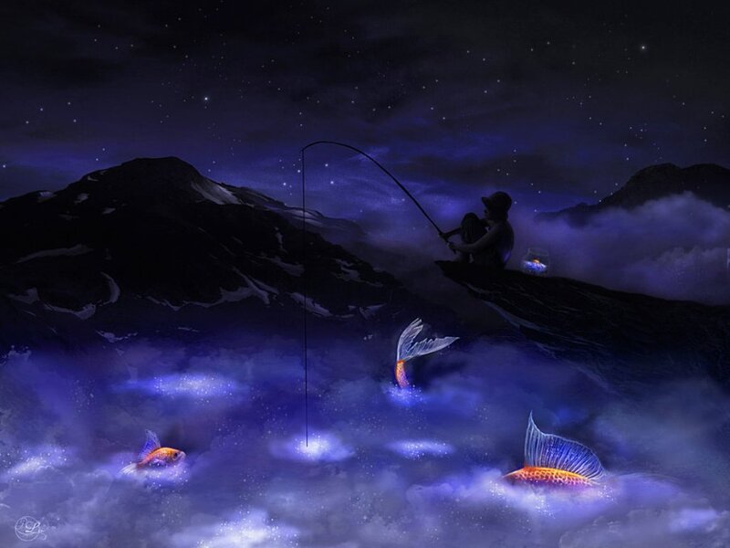 Child Fishing on Mountain