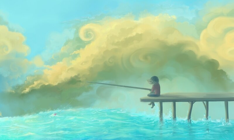 Child Fishing on Pier