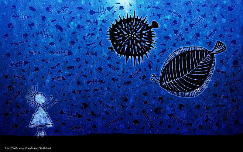 Child Fishing Under Sea