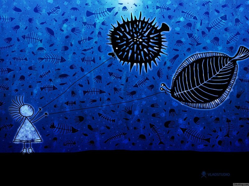 child fishing underwater