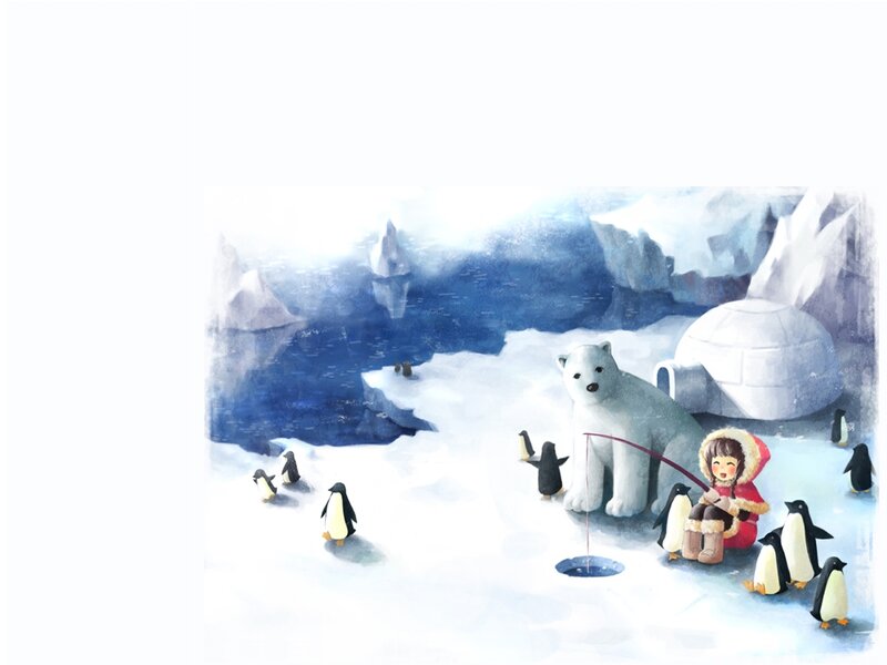 Child Fishing with Polar Bear