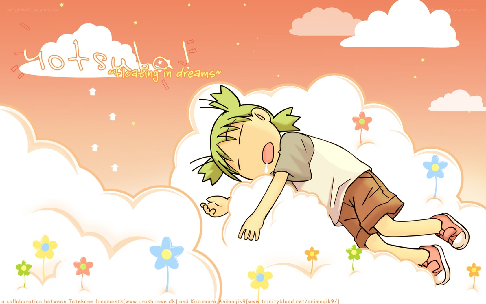 child floating in clouds