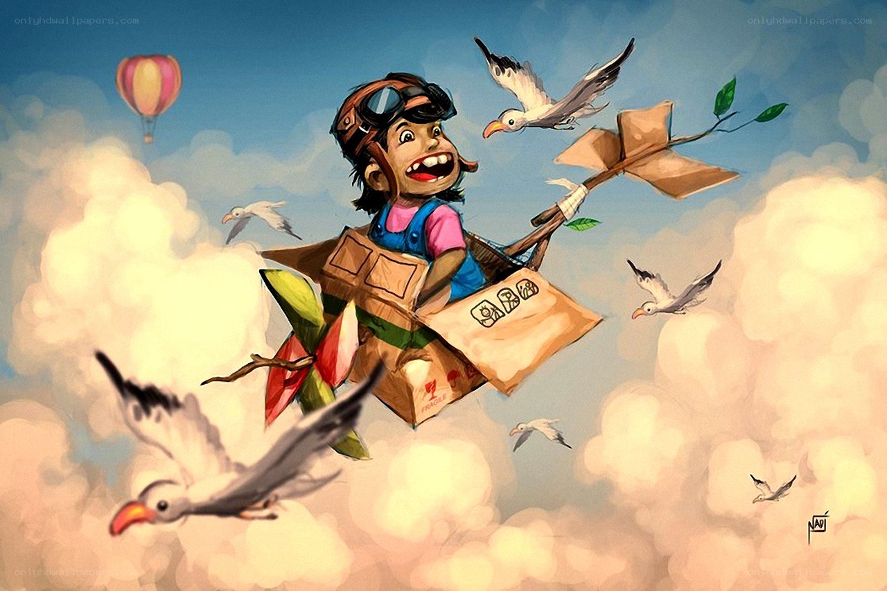 child flying a cardboard airplane