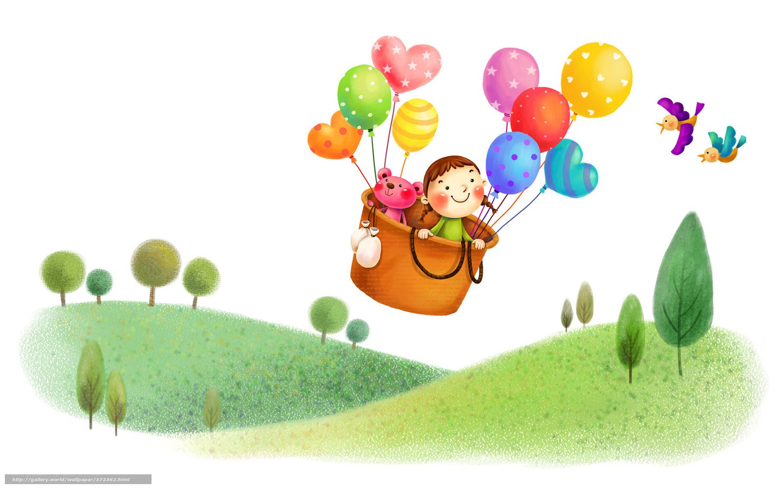 child flying in balloon basket