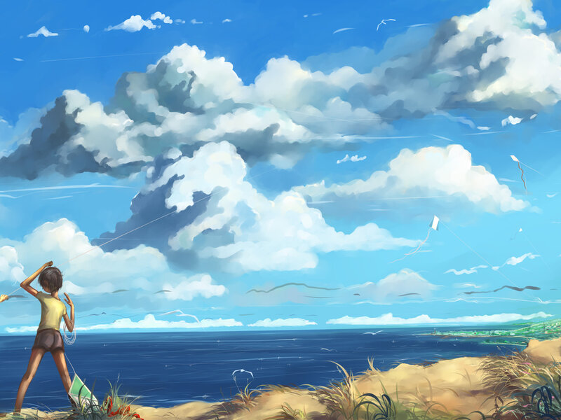 Child Flying Kite — Blue