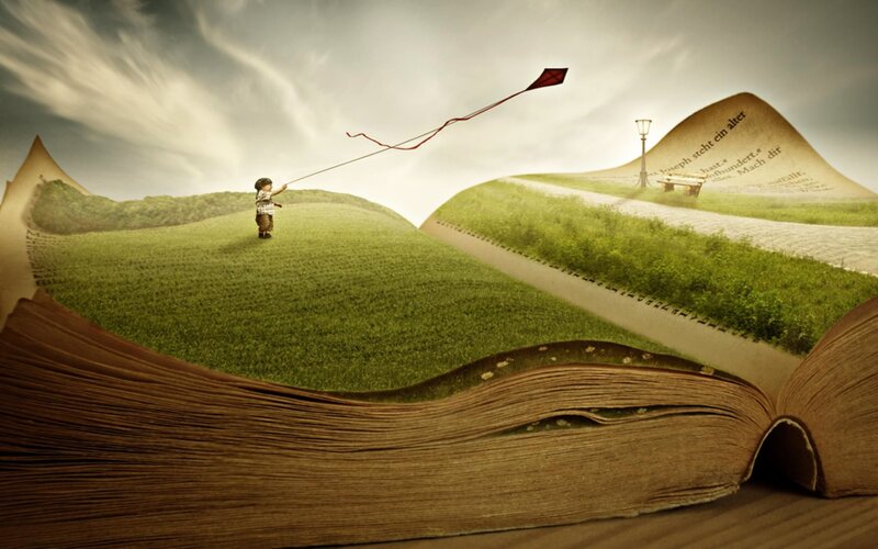 Child Flying Kite — Green, Dreamy, Afternoon