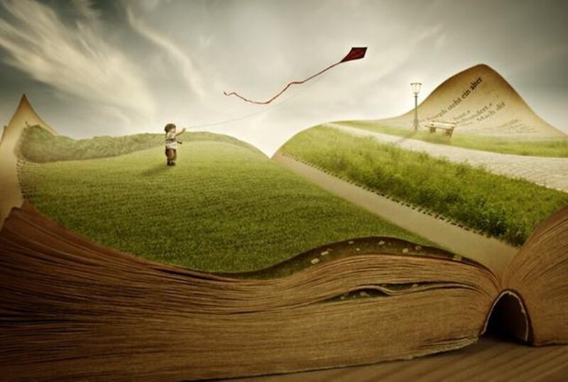 Child Flying Kite — Green, Dreamy