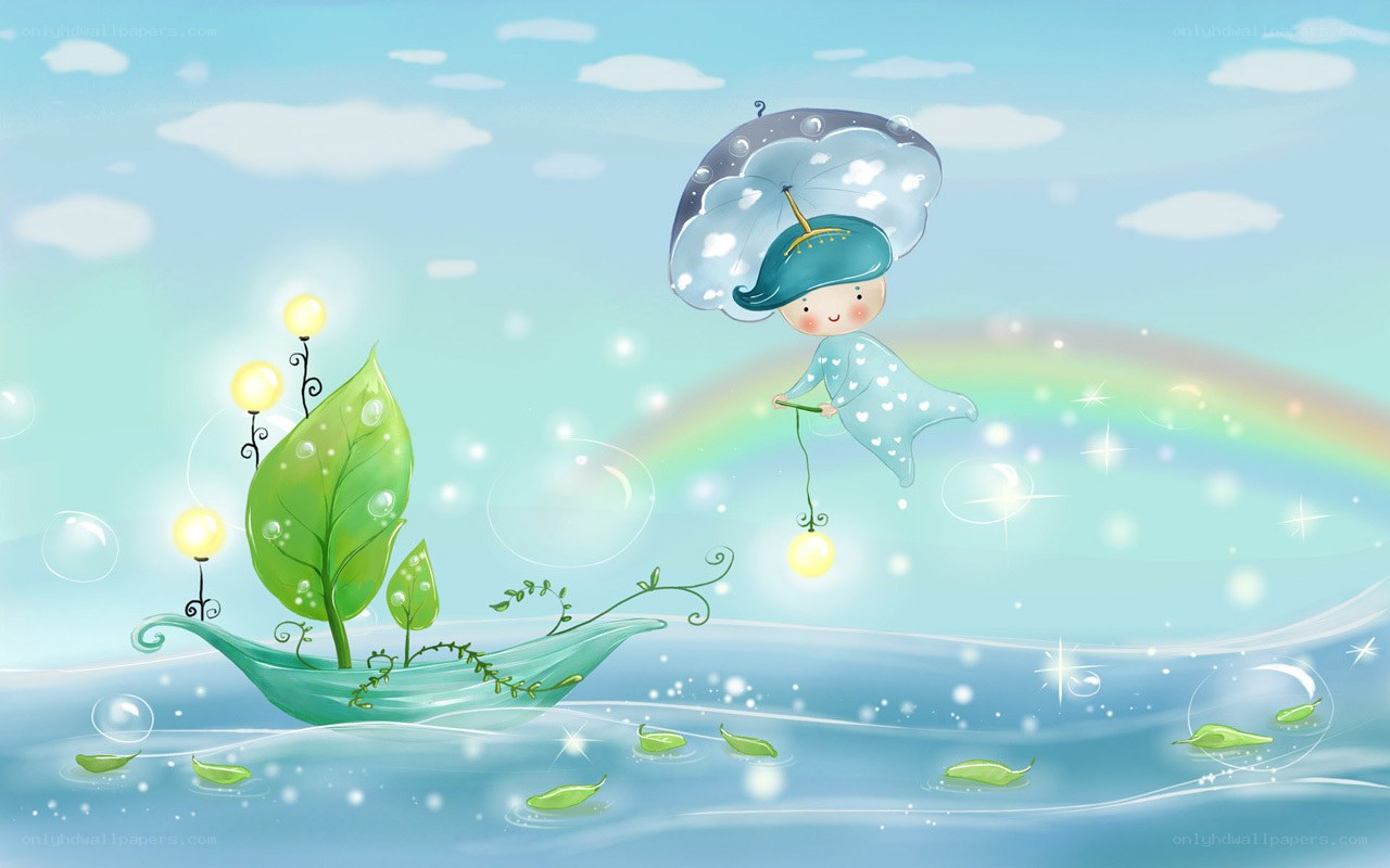 child flying with umbrella