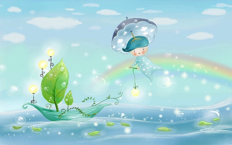 child flying with umbrella