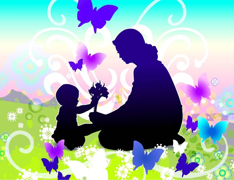 child giving flowers to parent