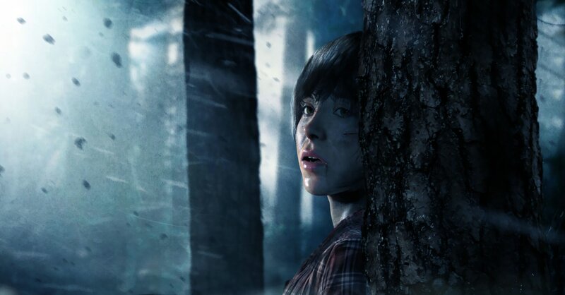 Child Hiding Behind Tree — Blue