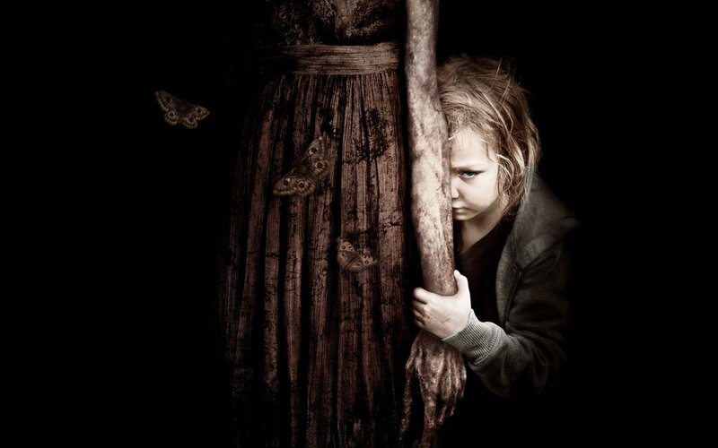 Child Hiding Behind Tree — Brown, Dramatic