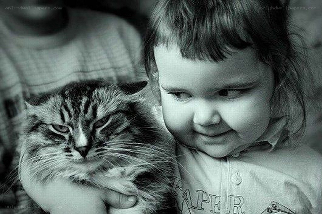 child holding a cat