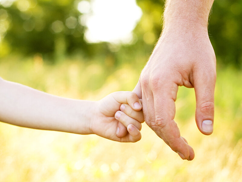 Child Holding Adult Hand — Green