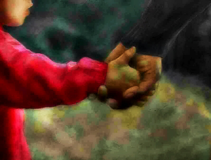 Child Holding Adult Hand — Red