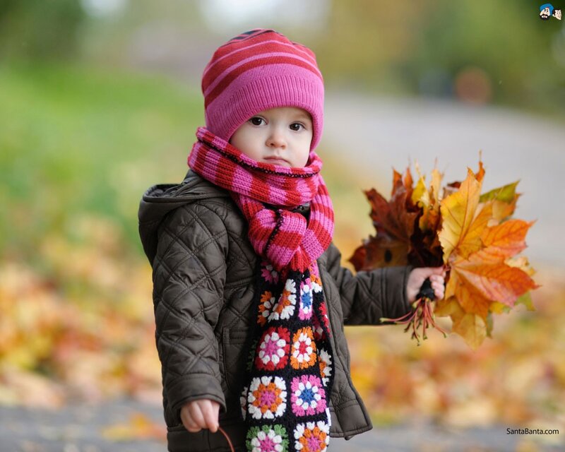 Child Holding Autumn Leaves — Scarf