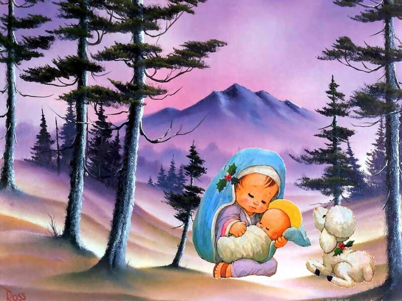 Child Holding Baby — Purple