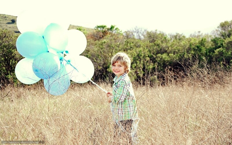 Child Holding Balloons — Blue, Serene