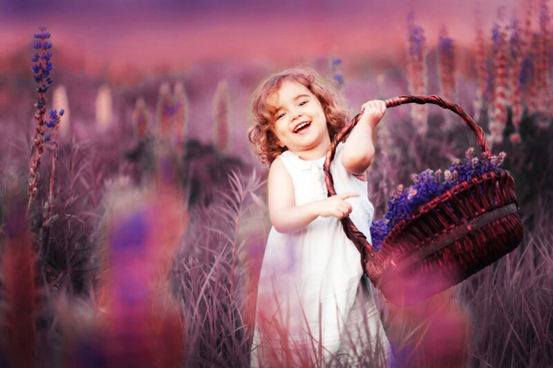 Child Holding Basket — Purple, Dreamy