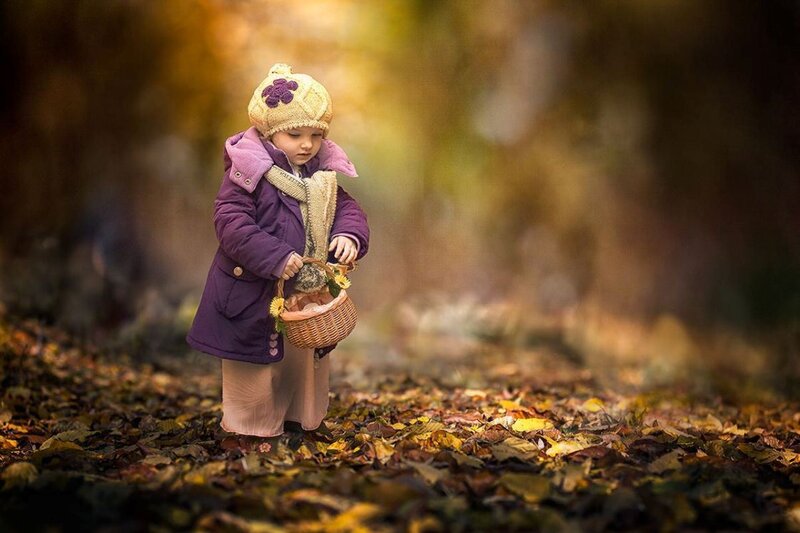 Child Holding Basket — Purple, Serene