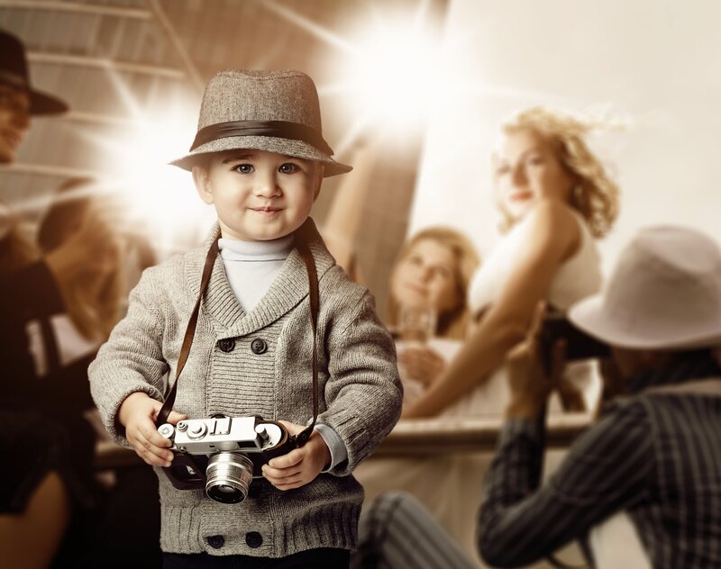 Child Holding Camera — Brown, Dramatic, Photograph