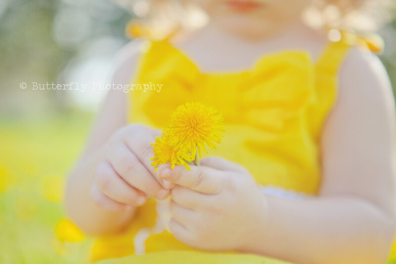 Child Holding Dandelion — Yellow, Serene
