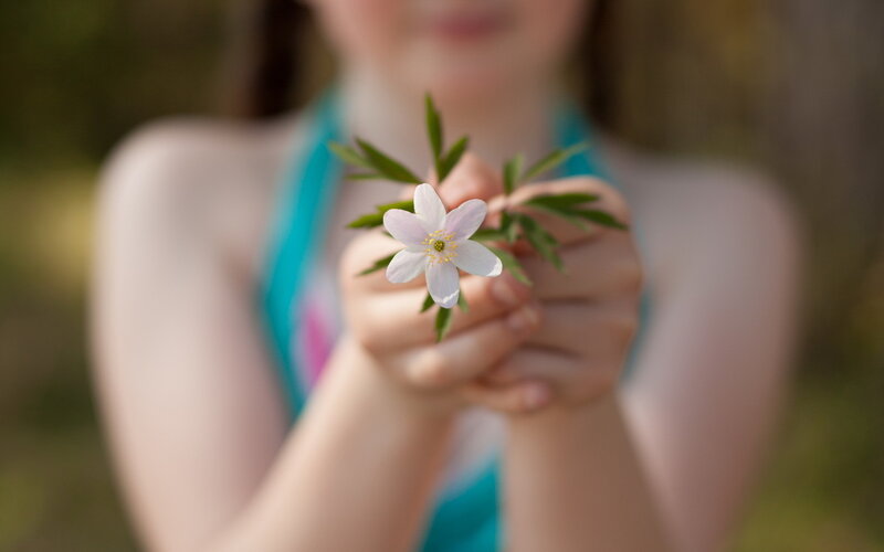 Child Holding Flower — White