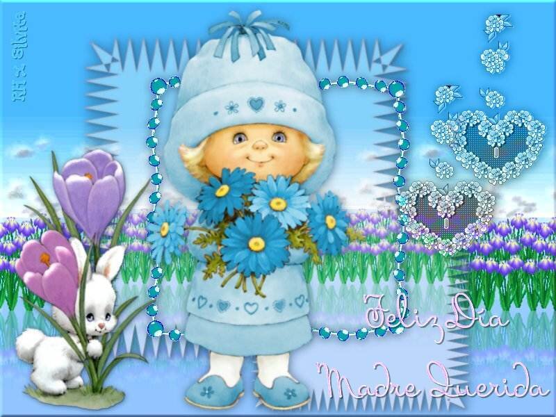 Child Holding Flowers — Blue