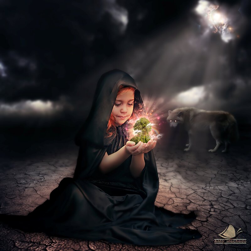 Child Holding Glowing Tree