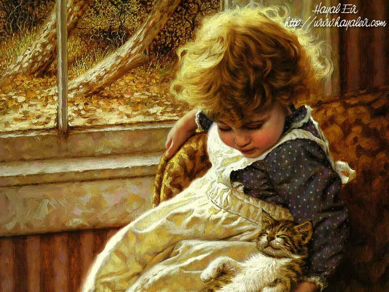 Child Holding Kitten — Brown