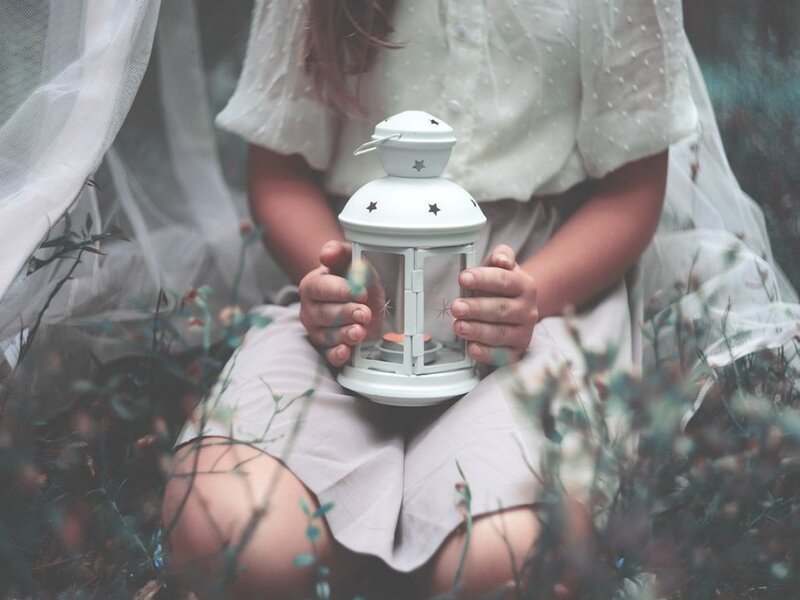 Child Holding Lantern — White