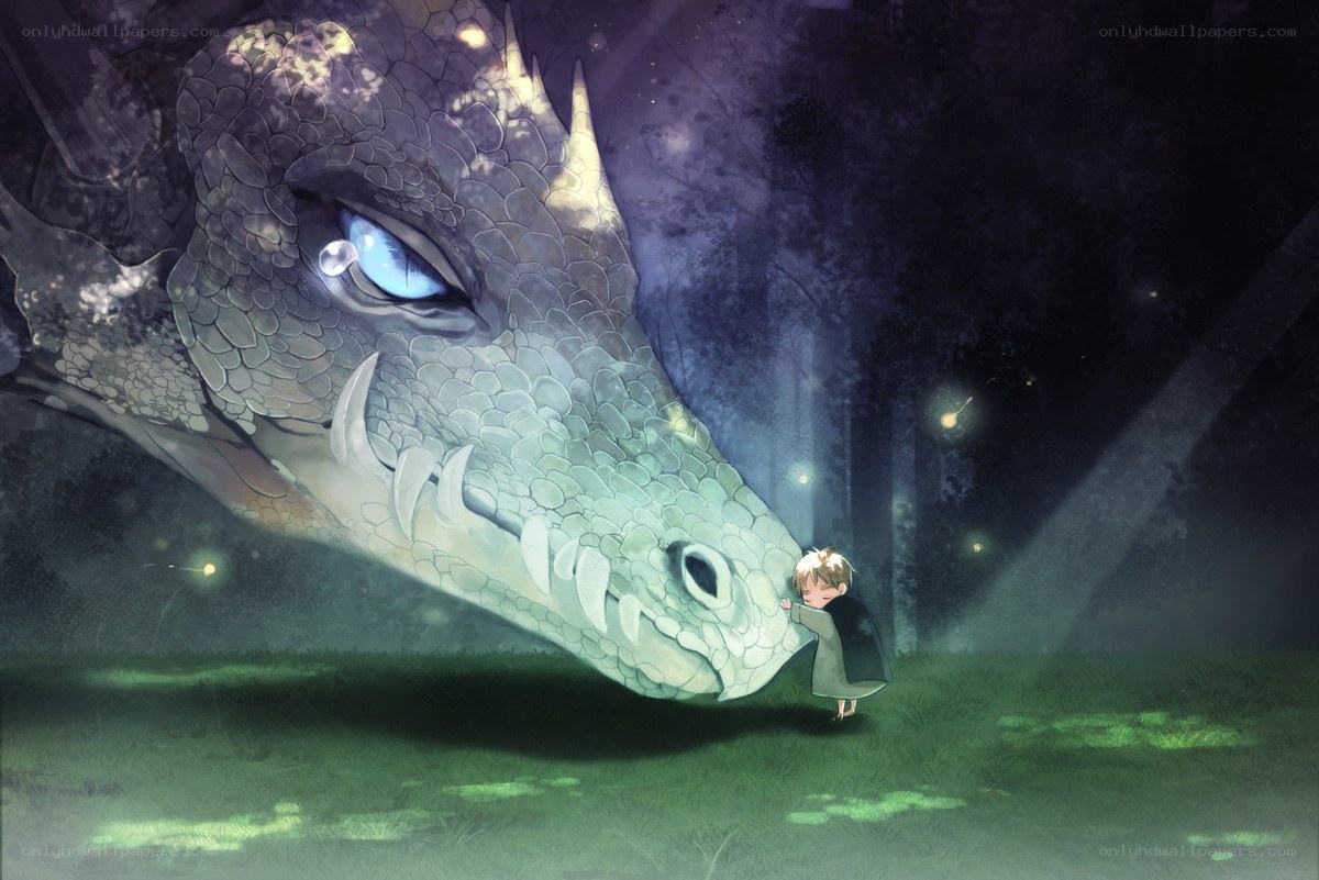 child hugging a dragon