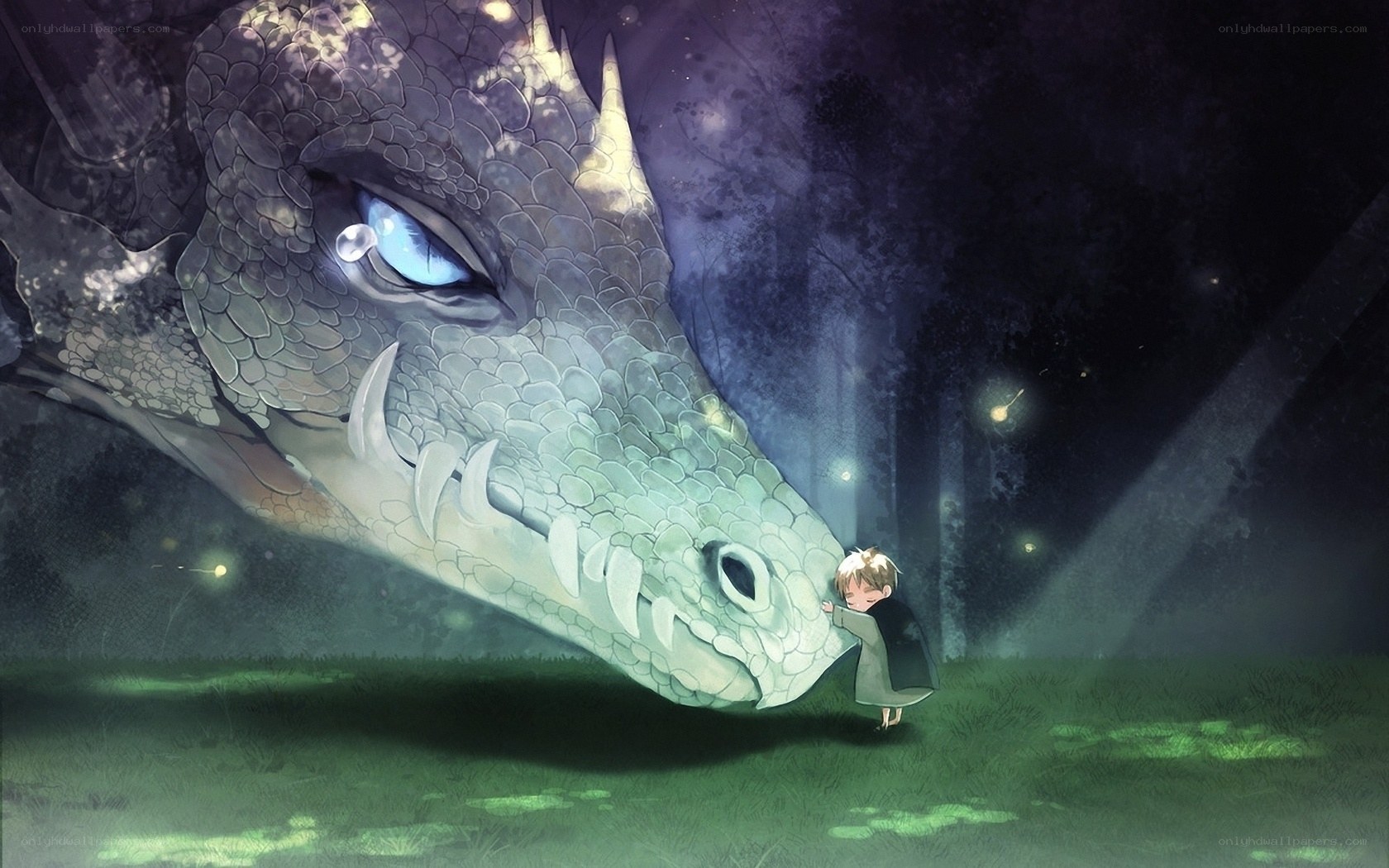 child hugging a dragon