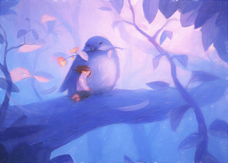 Child Hugging Bird