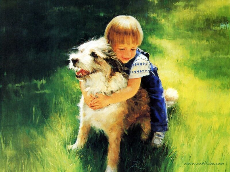 Child Hugging Dog