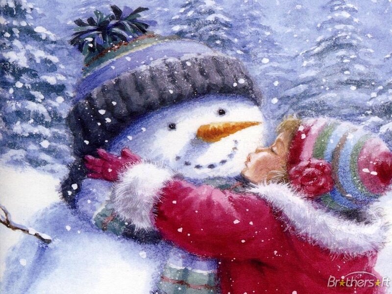 Child Hugging Snowman