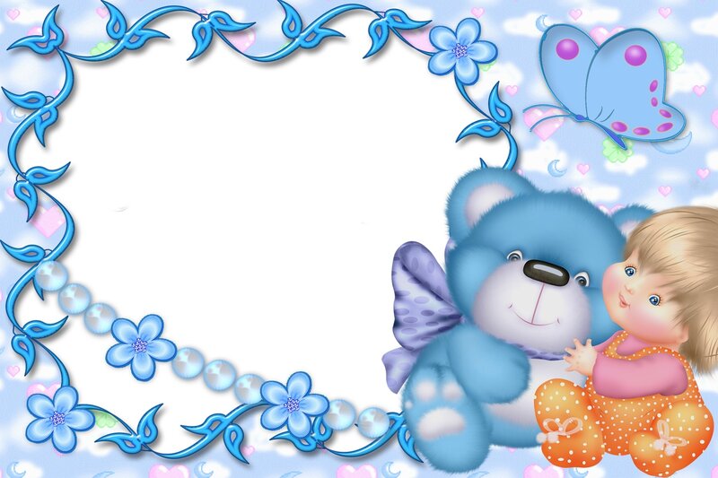 Child Hugging Teddy Bear — Blue, Sweet