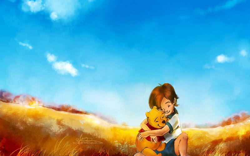Child Hugging Teddy Bear — Blue
