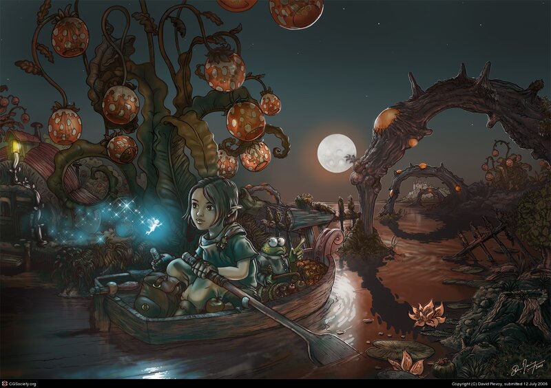 Child in a boat at night
