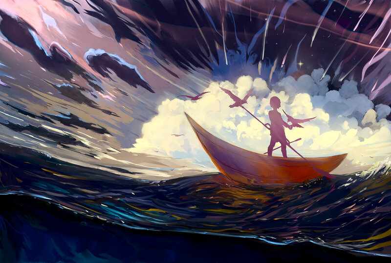 Child in a Boat — Blue, Dramatic, Night