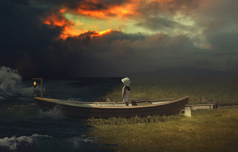 Child in a Boat — Orange, Dramatic