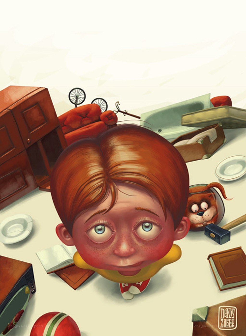 child in a cluttered room