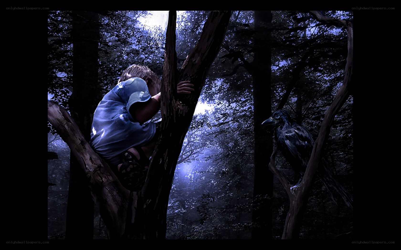 Child in a dark forest