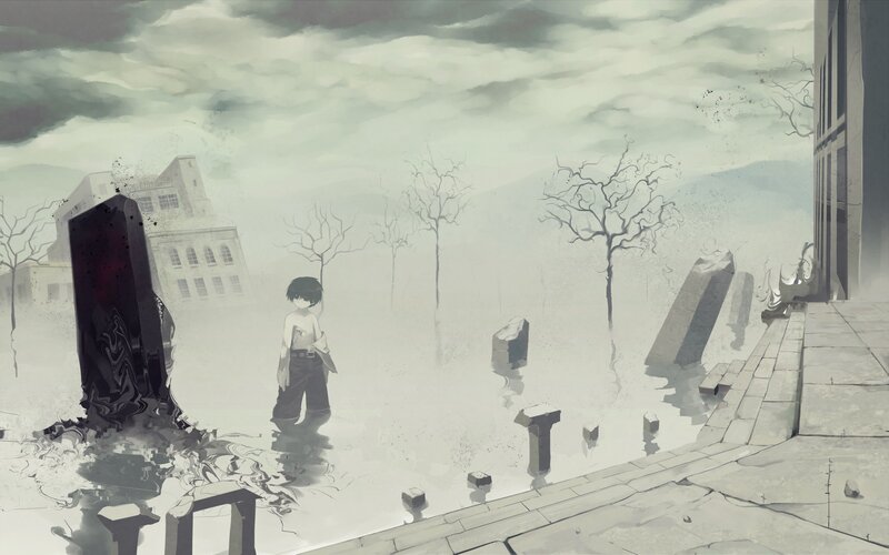 child in a desolate landscape