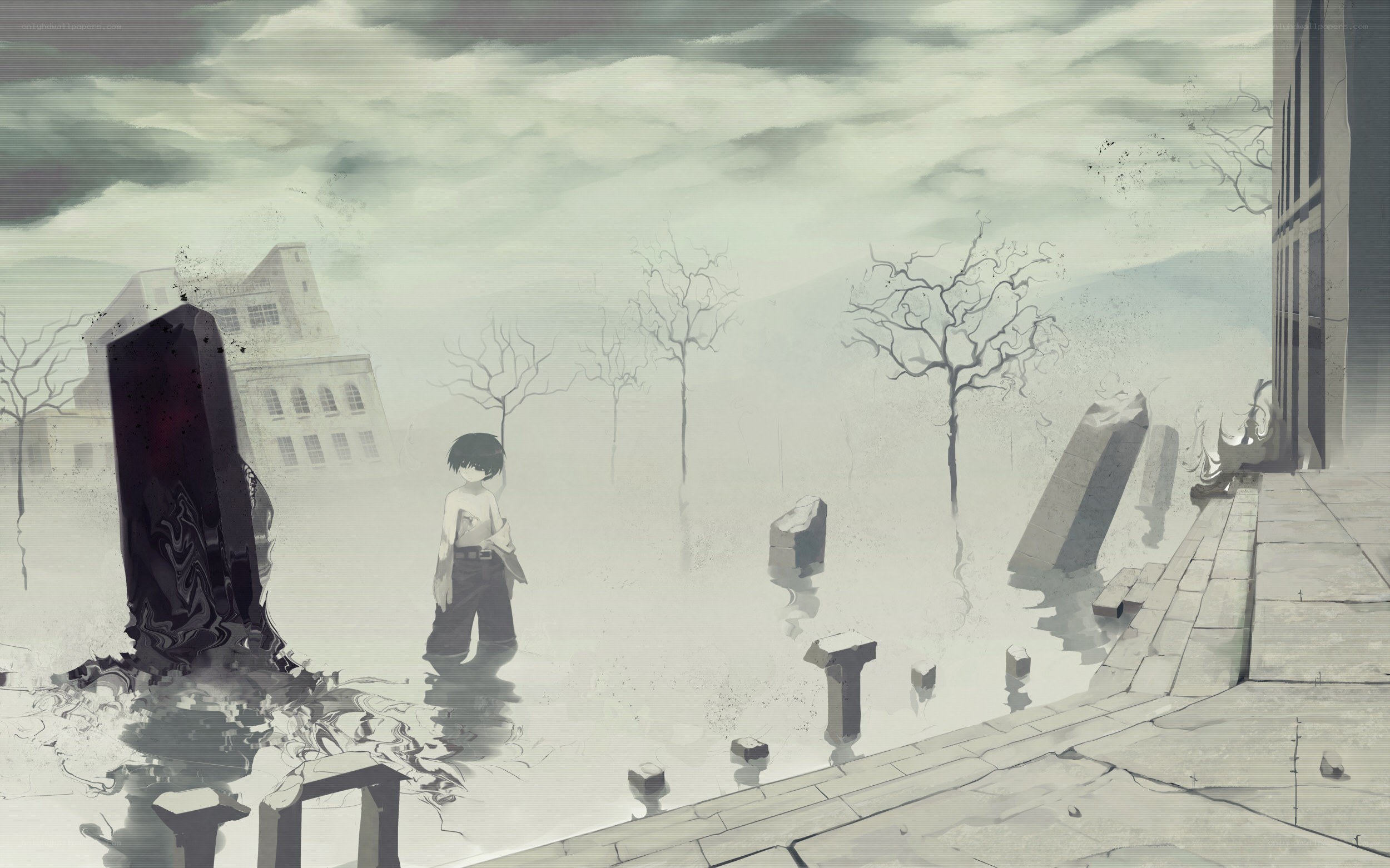 child in a desolate landscape