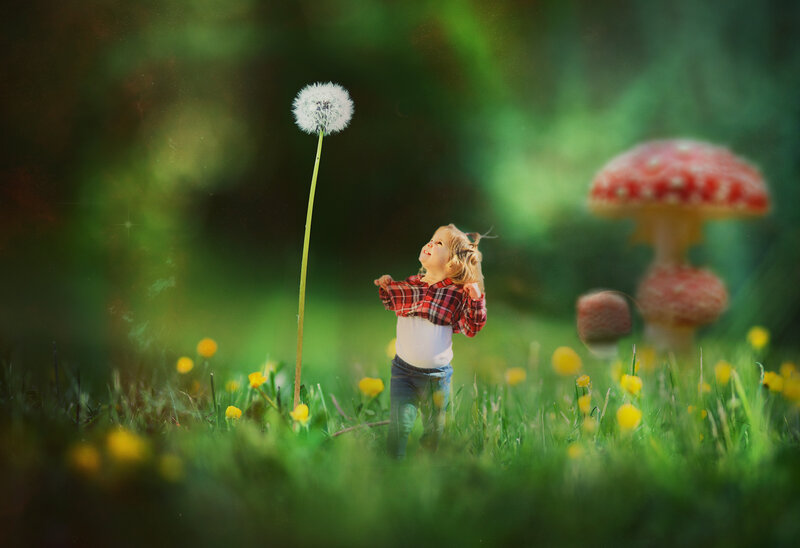 Child in a Field — Green, Whimsical