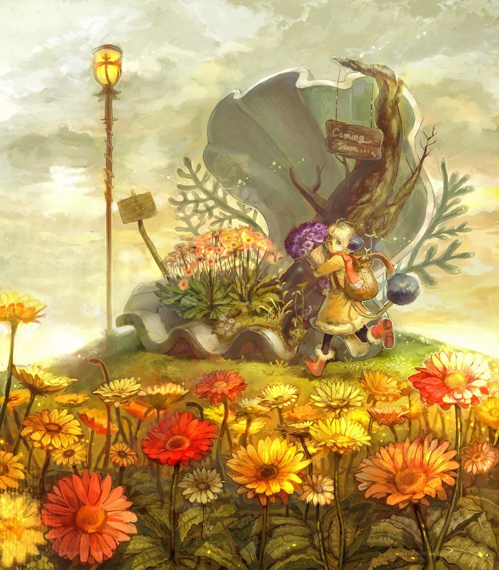 child in a flower field