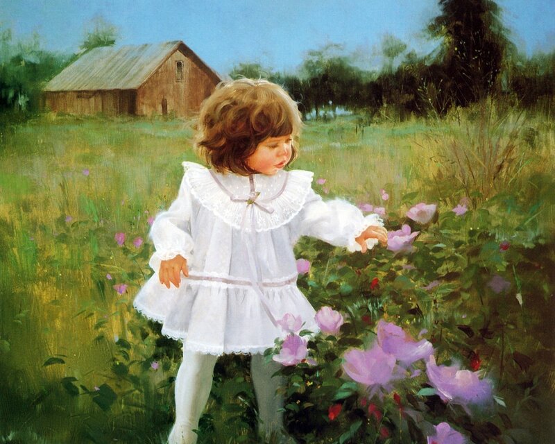 Child in a flower field