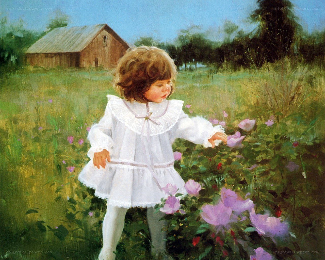 Child in a flower field