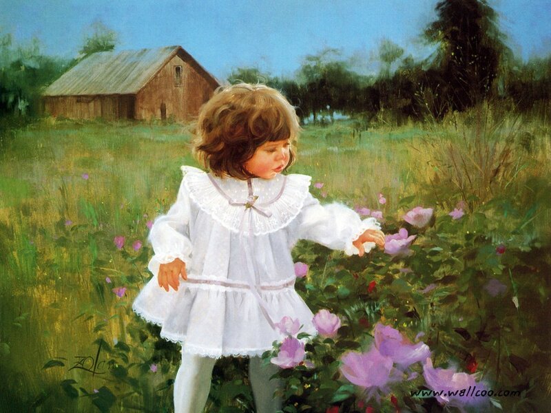 Child in a flower field